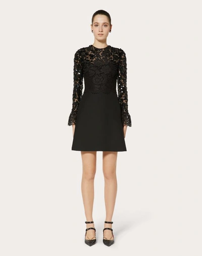 Shop Valentino Embellished Crepe Couture And Heavy Lace Dress In Black