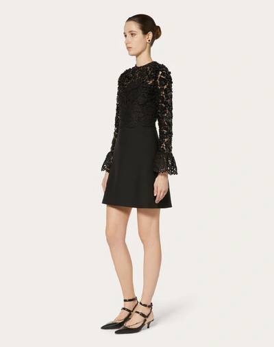 Shop Valentino Embellished Crepe Couture And Heavy Lace Dress In Black