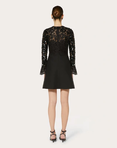 Shop Valentino Embellished Crepe Couture And Heavy Lace Dress In Black