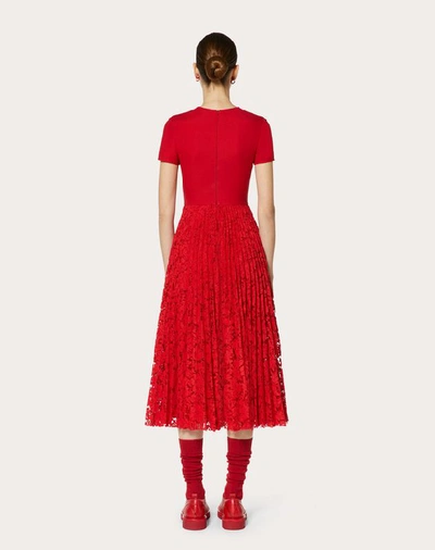 Shop Valentino Crepe Couture And Heavy Lace Pleated Dress In Red
