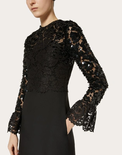 Shop Valentino Embellished Crepe Couture And Heavy Lace Dress In Black