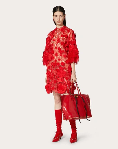 Shop Valentino Embellished Organza Dress In Red
