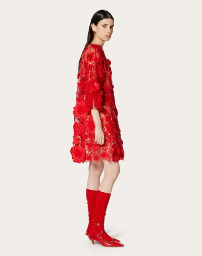 Shop Valentino Embellished Organza Dress In Red