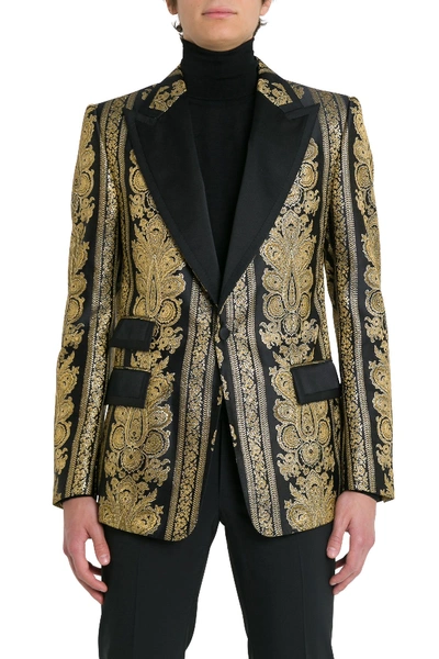 Shop Dolce & Gabbana Jacquard Casinò-fit Tuxedo Jacket In Oro