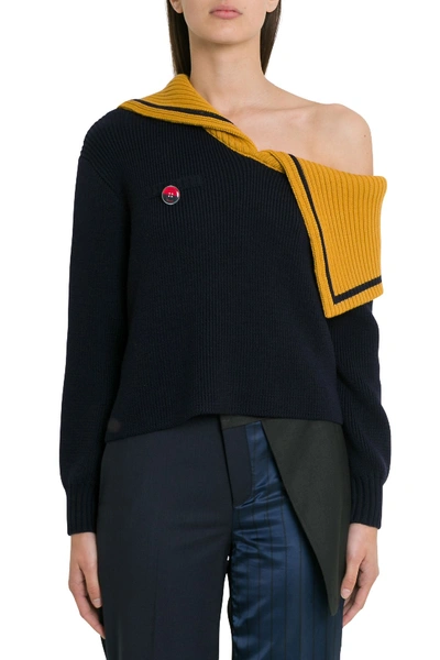Shop Monse Sailor Off-shoulder Wool Sweater In Blu