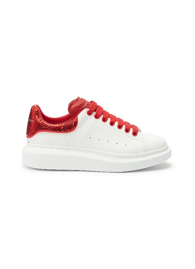 Shop Alexander Mcqueen 'oversized Trainer' In Leather With Snake Embossed Collar In Python White / Lust Red