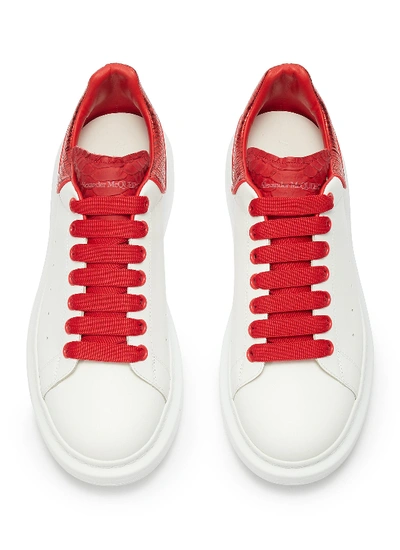 Shop Alexander Mcqueen 'oversized Sneaker' In Leather With Snake Embossed Collar In Python White / Lust Red
