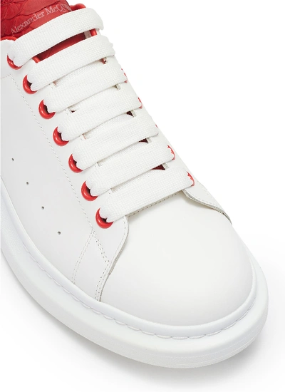 Shop Alexander Mcqueen 'oversized Sneaker' In Leather With Snake Embossed Collar In Python White / Lust Red