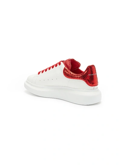 Shop Alexander Mcqueen 'oversized Trainer' In Leather With Snake Embossed Collar In Python White / Lust Red