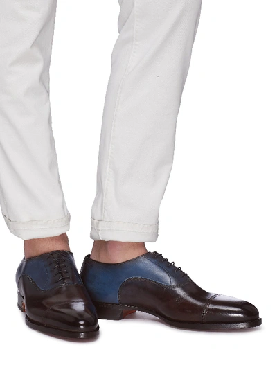 Shop Santoni Colourblock Leather Oxfords In Dark Brown / Blue