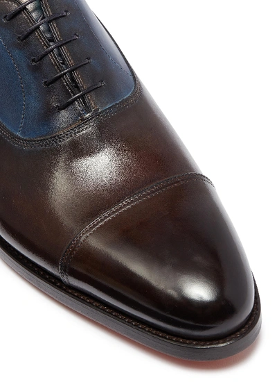 Shop Santoni Colourblock Leather Oxfords In Dark Brown / Blue