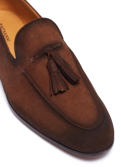Shop Magnanni Tassel Suede Loafers In Dark Brown
