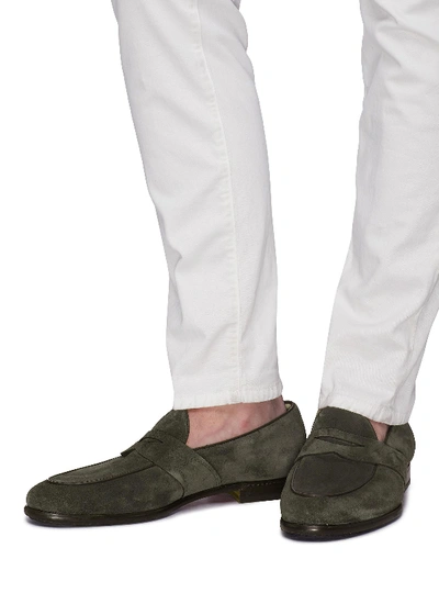 Shop Santoni Suede Penny Loafers In Olive Green
