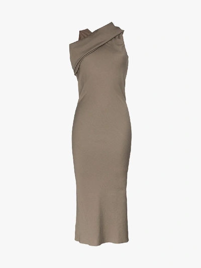 Shop Rick Owens Draped Shoulder Midi-dress In Grey