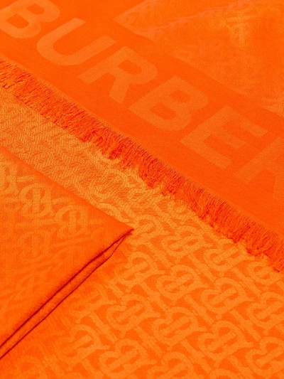 Shop Burberry Orange Bb Logo Jacquard Silk Wool Blend Scarf