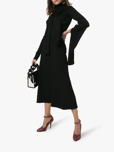 Shop Christopher Kane Black Long Sleeve Dress Midi Slit Sleeve