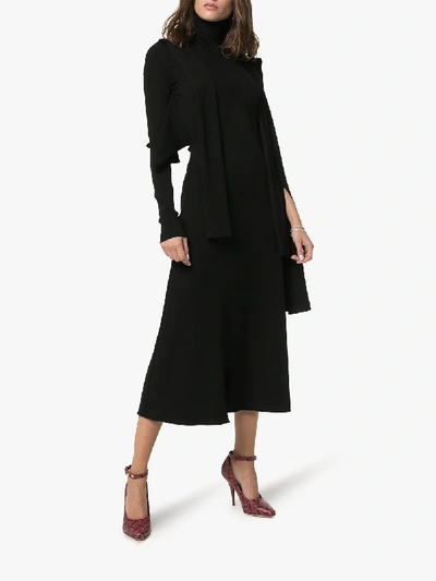 Shop Christopher Kane Black Long Sleeve Dress Midi Slit Sleeve