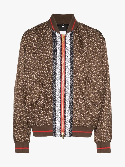 Shop Burberry Monogram Stripe Print Nylon Bomber Jacket In Brown