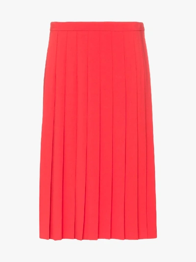 Shop Burberry Farrah Pleated Midi Skirt In Red