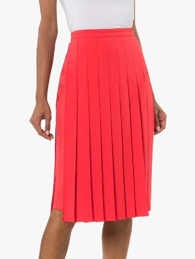 Shop Burberry Farrah Pleated Midi Skirt In Red