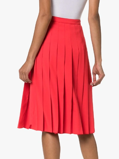 Shop Burberry Farrah Pleated Midi Skirt In Red