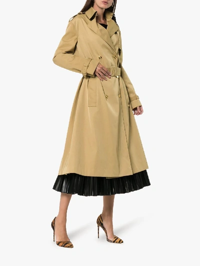 Shop Versace Double Breasted Belted Panelled Silk Cotton Trench Coat In Neutrals