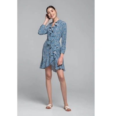 Shop Rumour London Women's Blue Abby Ruffled Silk Wrap Dress With Cherry Blossom Print