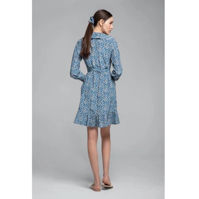 Shop Rumour London Women's Blue Abby Ruffled Silk Wrap Dress With Cherry Blossom Print