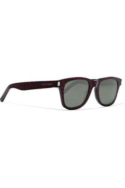 Shop Saint Laurent Woman D-frame Printed Acetate Sunglasses Black