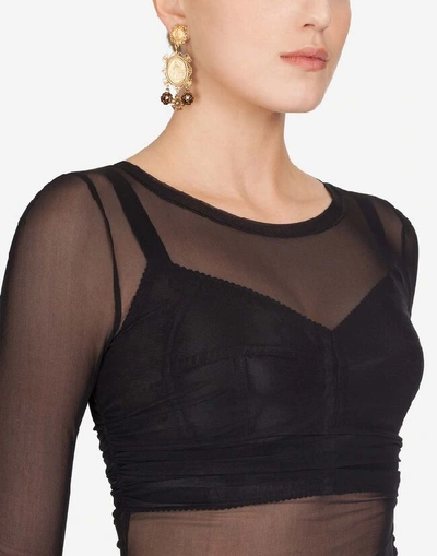 Shop Dolce & Gabbana Stretch Tulle Top In Black