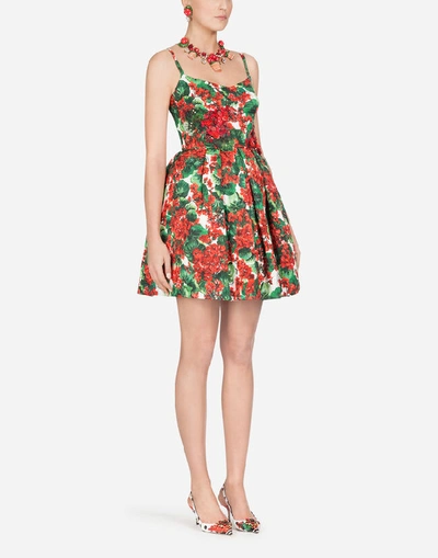 Shop Dolce & Gabbana Short Portofino-print Brocade Dress In Floral Print