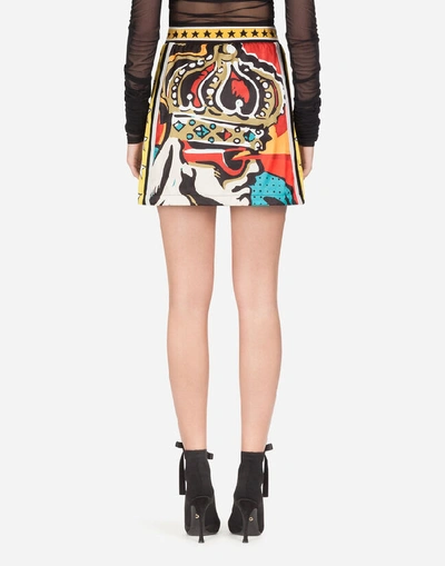Shop Dolce & Gabbana Short Satin Skirt With Super Heroine Print In Multi-colored