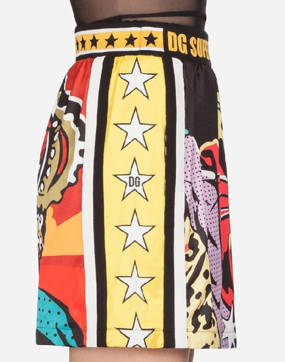 Shop Dolce & Gabbana Short Satin Skirt With Super Heroine Print In Multi-colored