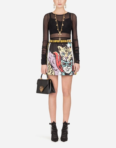 Shop Dolce & Gabbana Short Satin Skirt With Super Heroine Print In Multi-colored