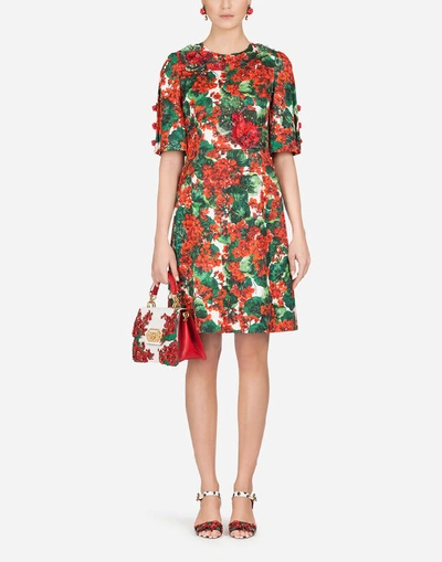 Shop Dolce & Gabbana Short-sleeved Portofino-print Brocade Dress In Floral Print