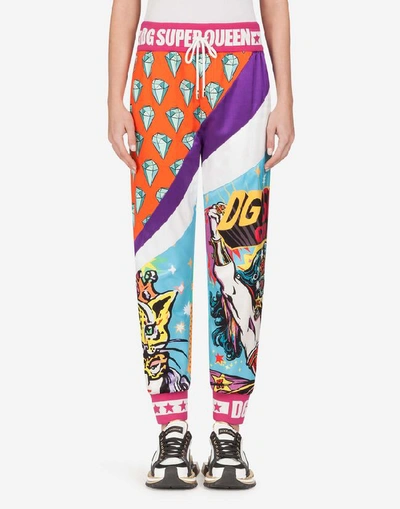 Shop Dolce & Gabbana Jogging Pants With Super Heroine Print In Multi-colored