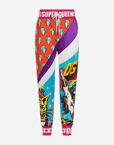 Shop Dolce & Gabbana Jogging Pants With Super Heroine Print In Multi-colored