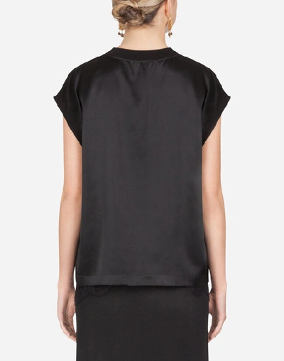 Shop Dolce & Gabbana Silk Sleeveless Top With Super Heroine Print In Black