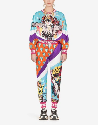 Shop Dolce & Gabbana Jogging Pants With Super Heroine Print In Multi-colored