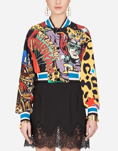 Shop Dolce & Gabbana Short Cady Bomber Jacket With Super Heroine Print In Multi-colored