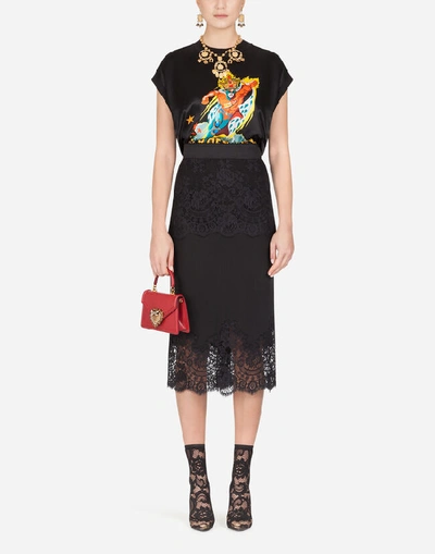 Shop Dolce & Gabbana Silk Sleeveless Top With Super Heroine Print In Black