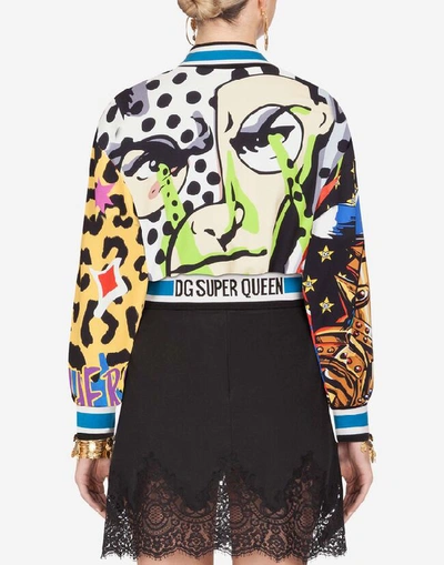 Shop Dolce & Gabbana Short Cady Bomber Jacket With Super Heroine Print In Multi-colored