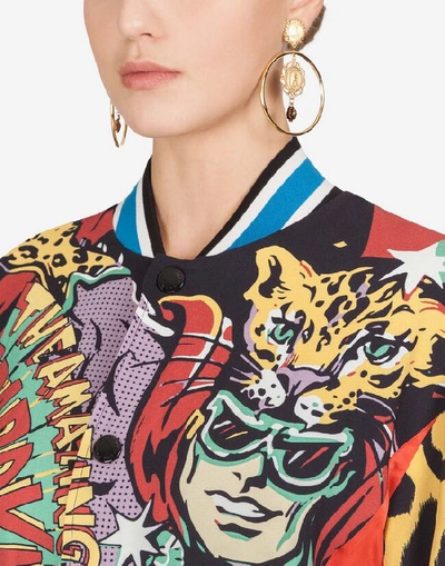 Shop Dolce & Gabbana Short Cady Bomber Jacket With Super Heroine Print In Multi-colored