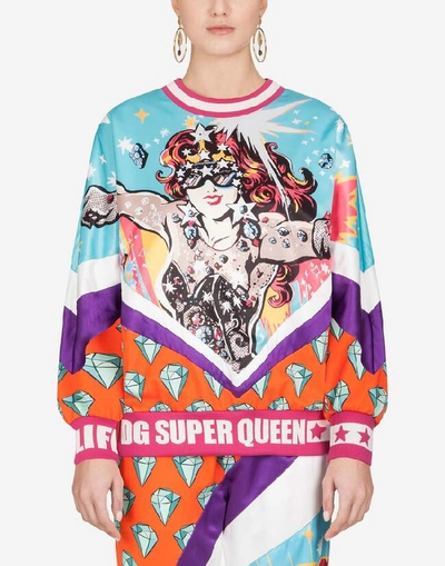 Shop Dolce & Gabbana Long-sleeved Maxi Sweatshirt With Super Heroine Print In Multi-colored