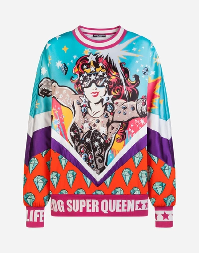 Shop Dolce & Gabbana Long-sleeved Maxi Sweatshirt With Super Heroine Print In Multi-colored
