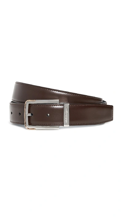 Shop Ferragamo Silver Buckle Reversible Belt In Black/brown