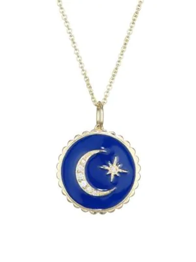 Shop Sydney Evan Women's 14k Yellow Gold, Diamond & Enamel Moon & Star Pendant Necklace