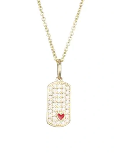 Shop Sydney Evan Diamond, 14k Yellow Gold & Red Enamel Heart Dog Tag Pendant Necklace