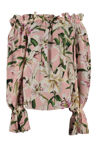 Shop Dolce & Gabbana Printed Silk Blouse In Pink