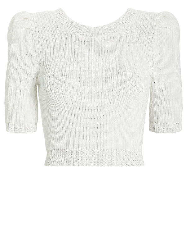 Cushnie Pleated Sleeve Knit Crop Top In White | ModeSens